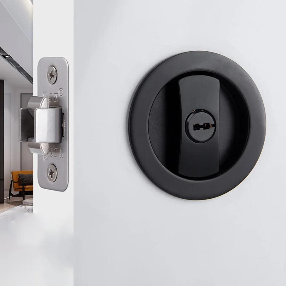 1pc Recessed Door Lock Privacy Pocket Door Lock Handle Lock Bathroom Sliding Door Invisible Indoor Locker  Keyless Hardware