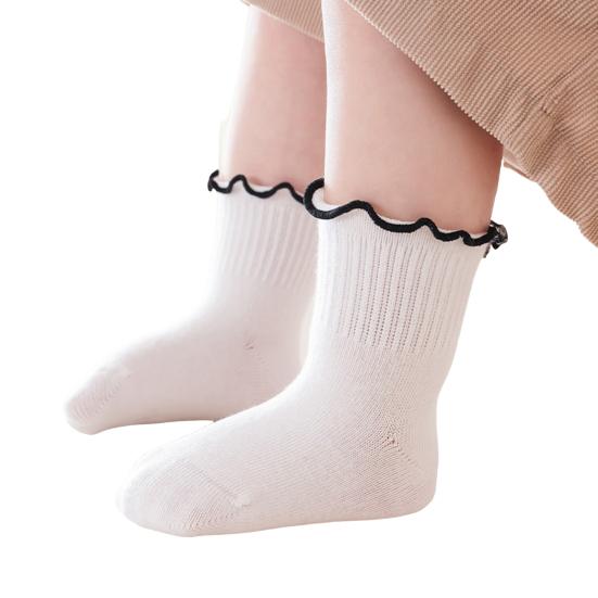 1 Pair Baby Girls Scallop Top Socks Spring Autumn Mid-Calf Princess Socks Sweat-absorbent Cute Cotton Socks for Toddlers