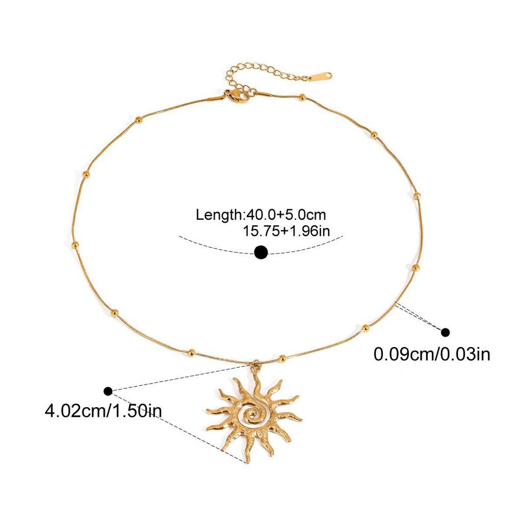 Yori Stainless Steel Golden Sun Pendant Necklace Waterproof Simple Fashion Metal Texture Trendy Jewelry for Woman Gift
