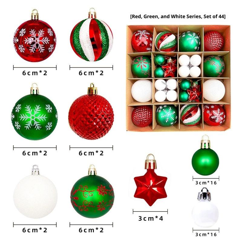 Xmas Tree Ornaments 42/44 Pcs Holiday Decor PVC Glossy Ball Set Christmas Decorations