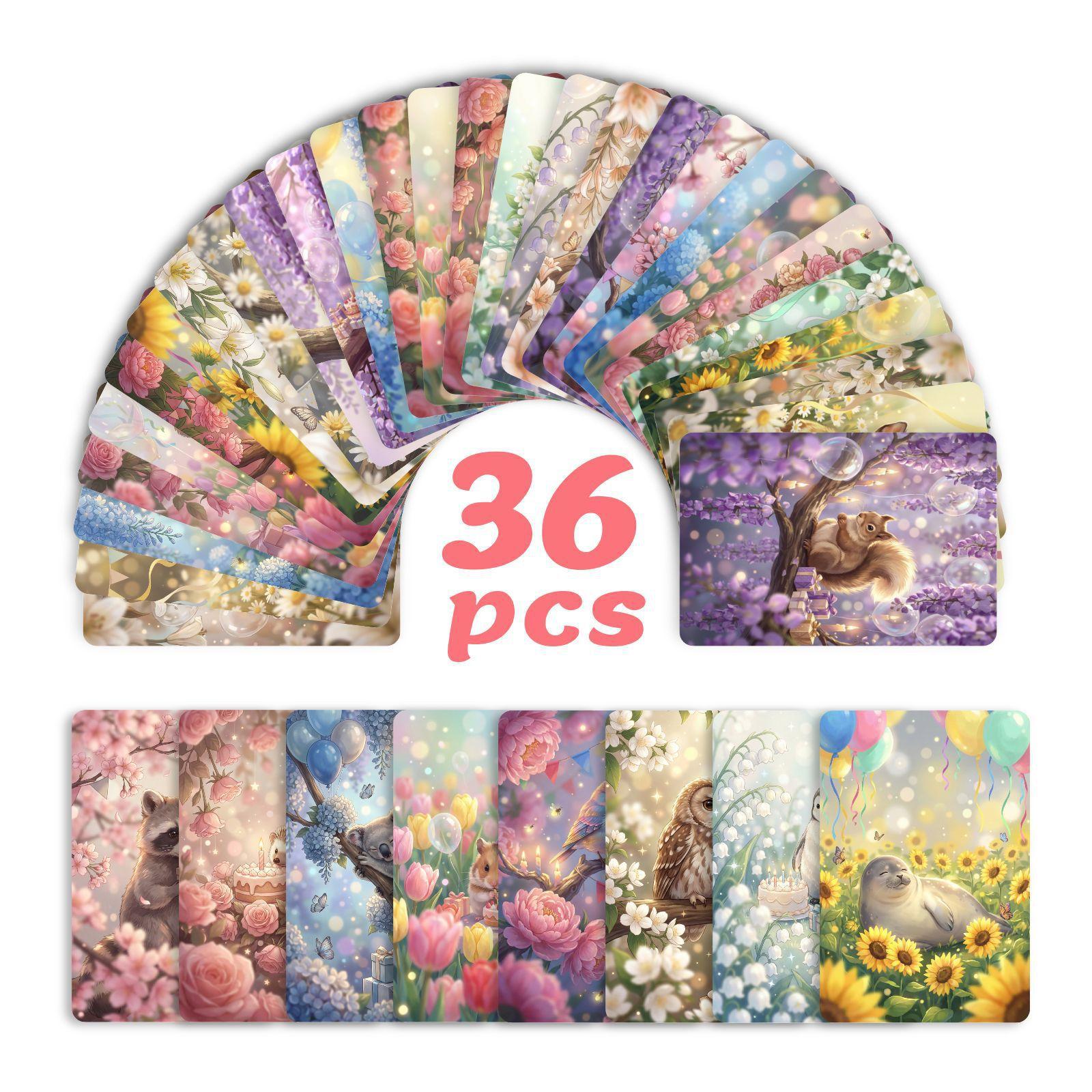 

Windflower Border Cute Pet Healing Card 36 Universal Blessing Card Hand Account Material Wall Decoration Postcard RXHB0046