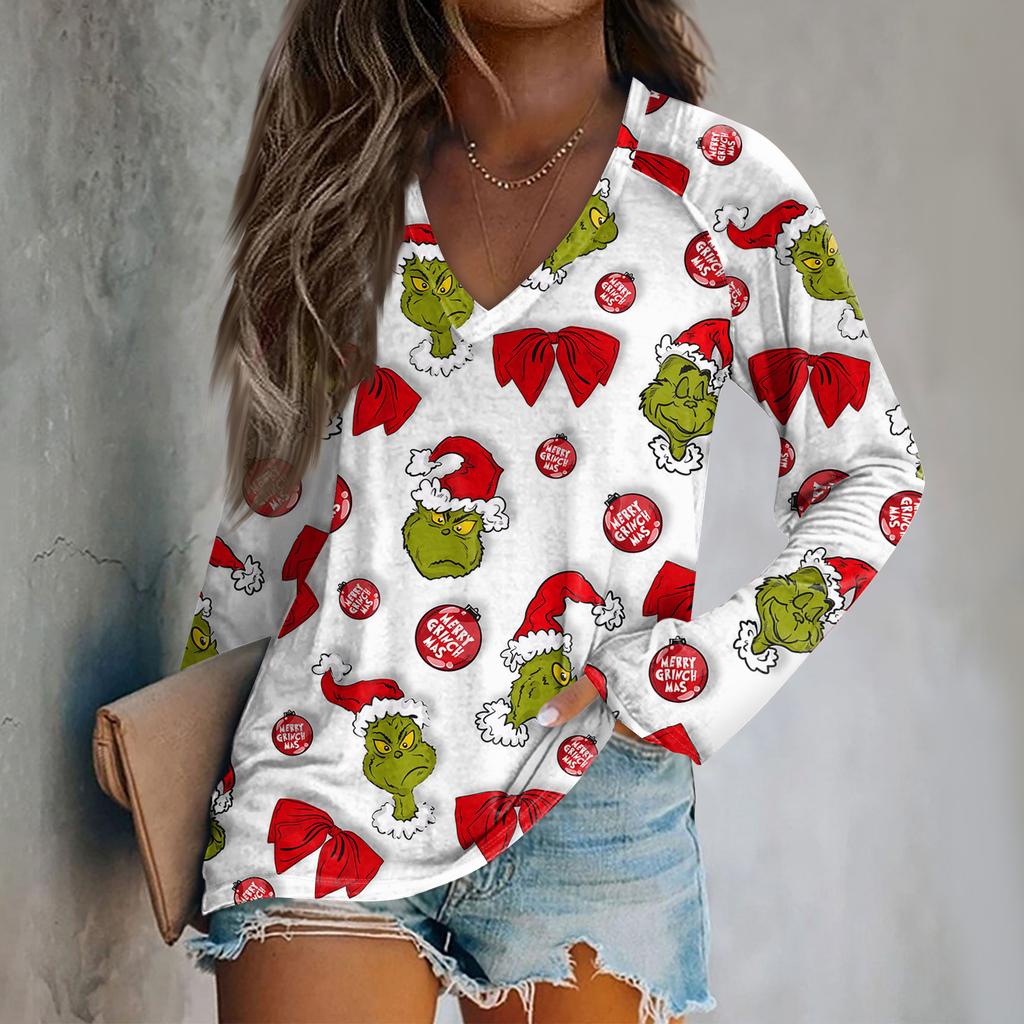 Women's Fashion Loose Raglan Sleeve T-Shirt With Christmas Print Casual Top