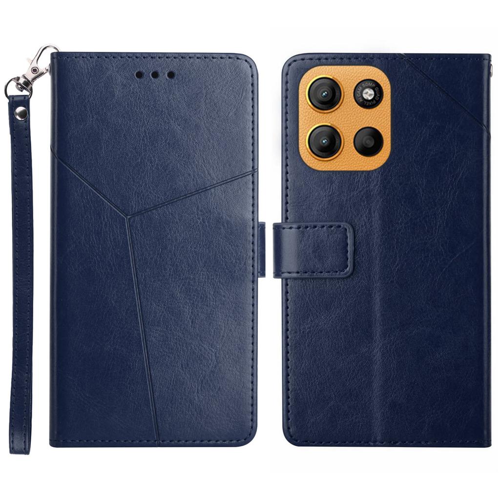 For Motorola Moto G Stylus 5G (2025) Case with Wrist Strap Y Shaped Lines Imprint Leather Phone Cover