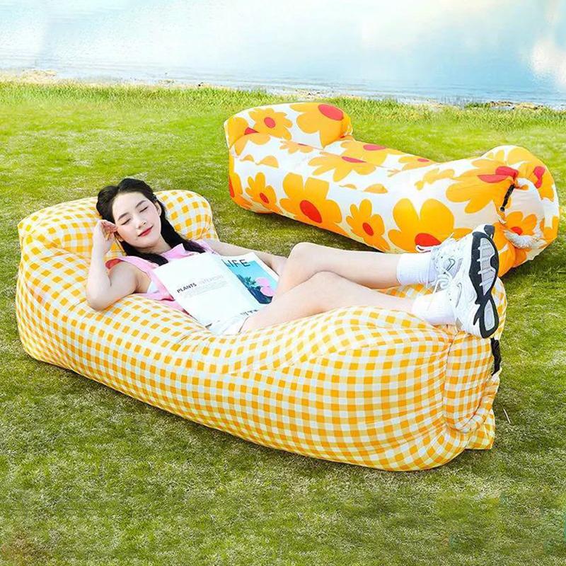 Inflatable Banana Bed Folding Sofa Pillow For Beach Air Bed Portable Outdoor Camping Air Cushion Sleeping Bed With Pillow