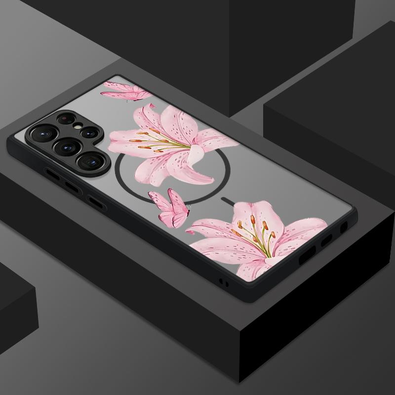 Magnetic For Magsafe Case For Samsung Galaxy S26 Ultra S25 Edge S24 S23 S22 Plus S21 FE Floral Pattern Hybrid Matte Cover
