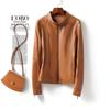Womens Short Leather Jacket Stand Collar Slim Fit Winter Fall Coat Petite Ladies