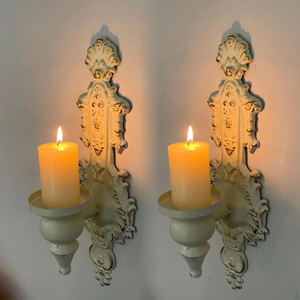 2 Pieces Candle Holder Candlestick Decorative Wall Mounted Metal Ornament for Home Fireplace Living