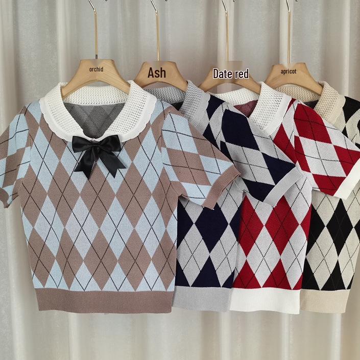 

Женский облегающий топ с вязаным воротником-куклой и бантом One Size [37.5kg-60kg] серый