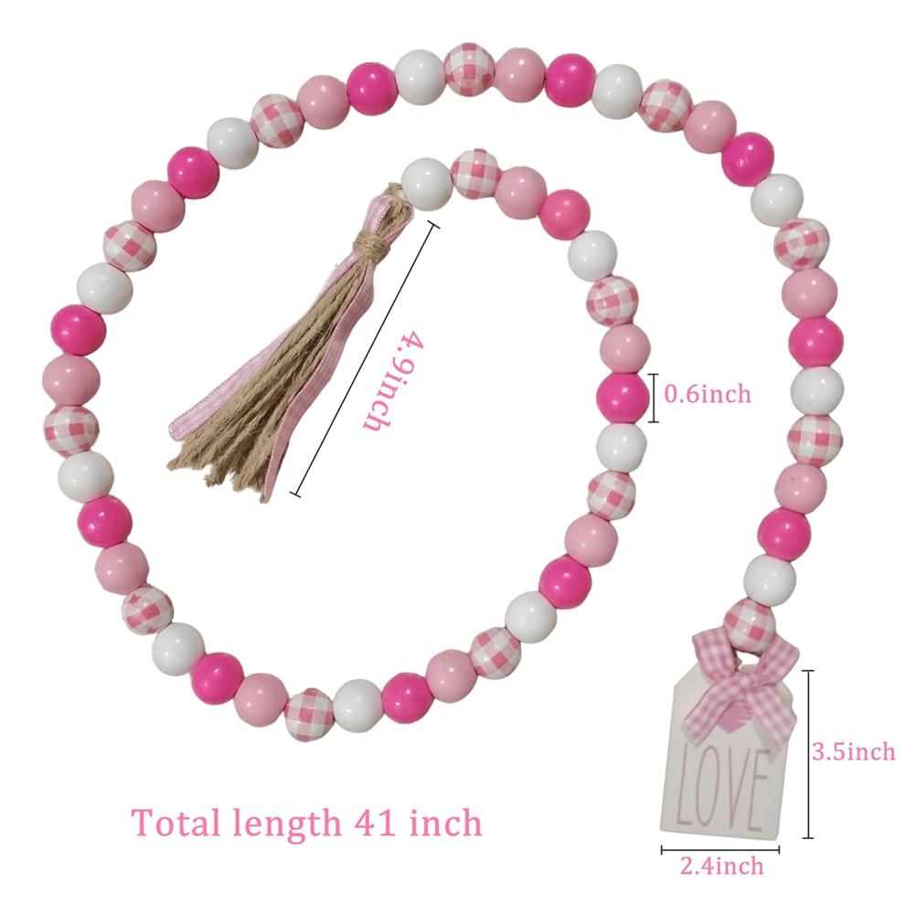 Love Wood Beads Garland Valentine’s Day Tiered Tray Decors Beaded Garland with Tassels Pendant Party Home Decoration Accessories