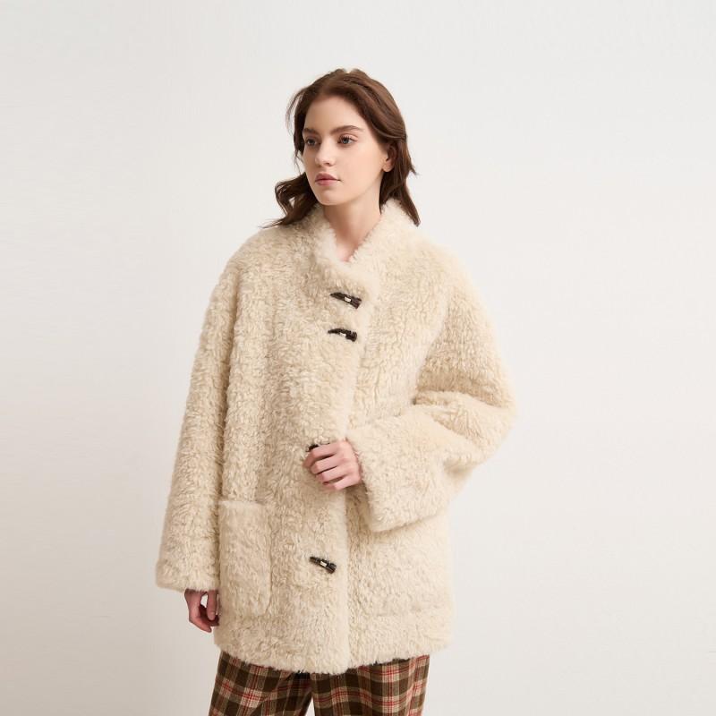 Womens Faux Fur Coat Oversized Horn Button Winter Jacket Casual Warm Outerwear