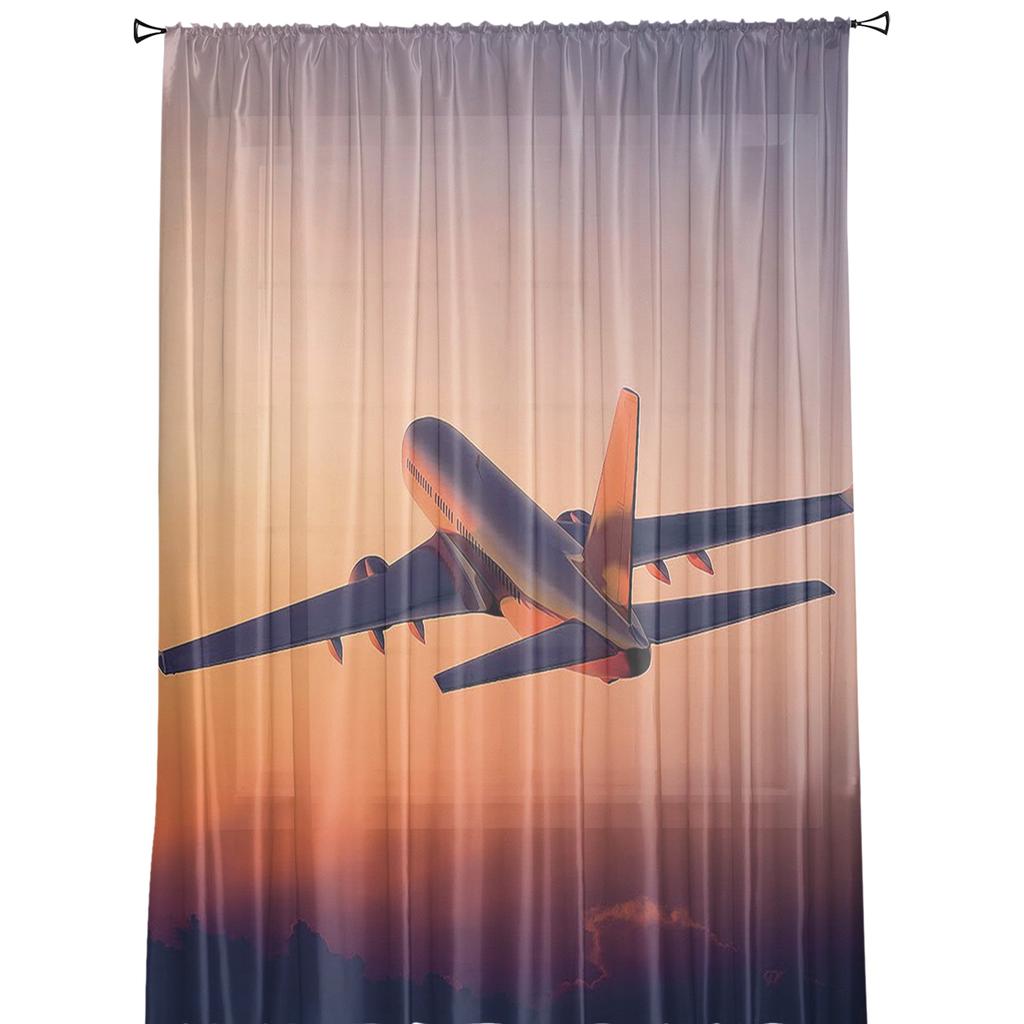 Flugzeug Sonnenuntergang Moderne Vorhänge für Wohnzimmer Transparente Tüllvorhänge Fensterschleier für das Schlafzimmer Zubehör Dekor