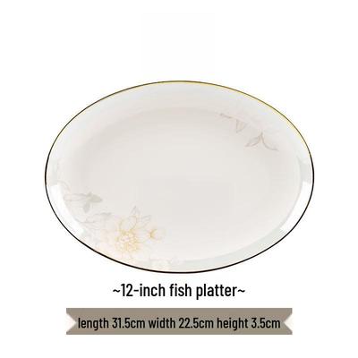 New Chinese Style Ceramic Spring Dawn 12-inch Fish Plate