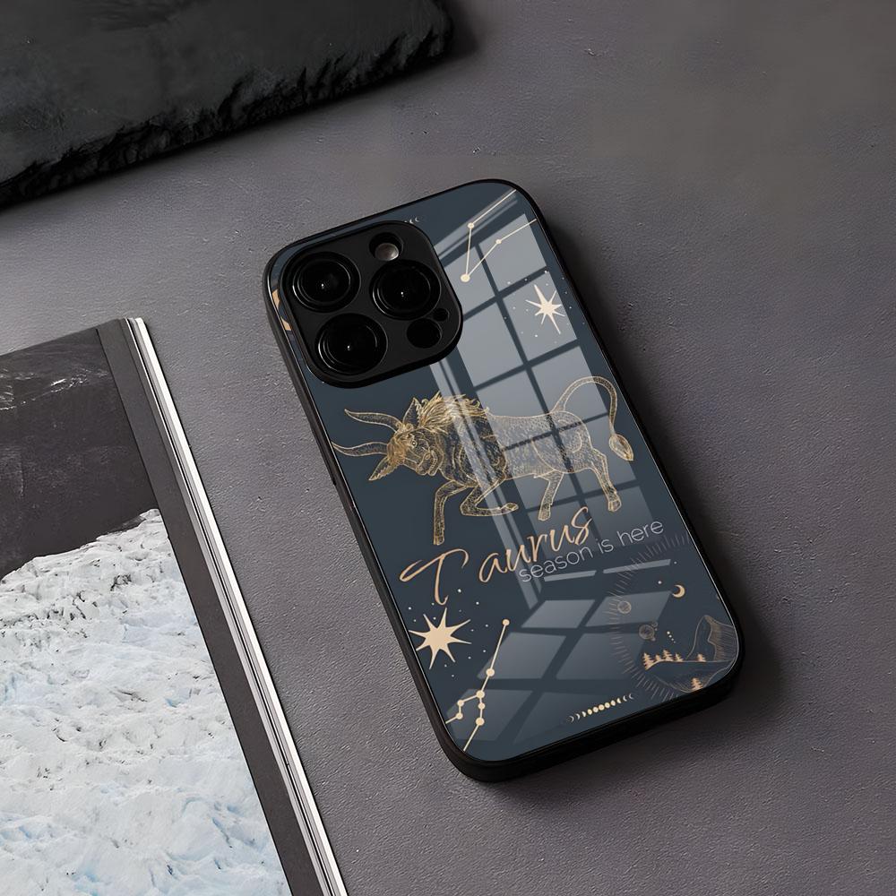 Taurus Bull Phone Case For IPhone 17 Air 16 E Pro Max 15 14 13 Mini 12 Pro 11 Max Plus Black Glass Cover