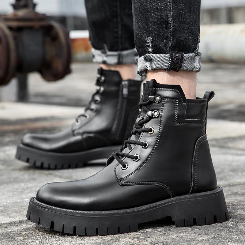 Мужские уличные ботинки с толстым дном и высоким верхом 2024 года из натуральной кожи — фото 6