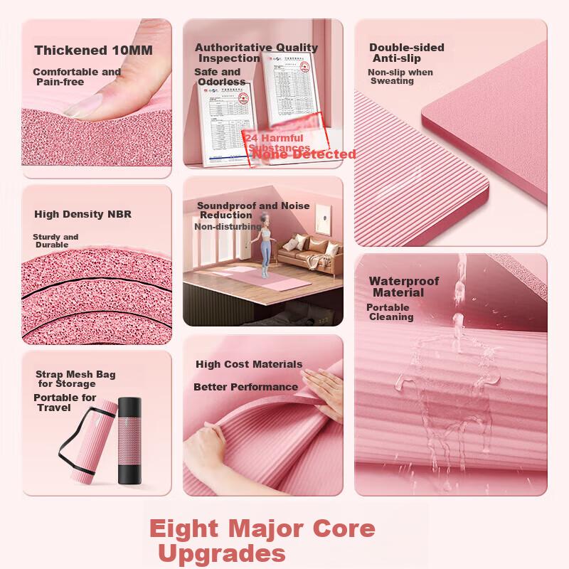 Li-Ning Yoga Mat, Thickened Wide, Professional Non-Slip, Fitness Jump Rope Exercise, Soundproof Shock-Absorbing Sports Dance Mat for Home Use