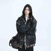 Herbst Winter Vintage Damenmode Reißverschluss Lederjacken Lange Ärmel Reine Farbe Oberbekleidung Koreanischer Ästhetizismus Harajuku Mäntel