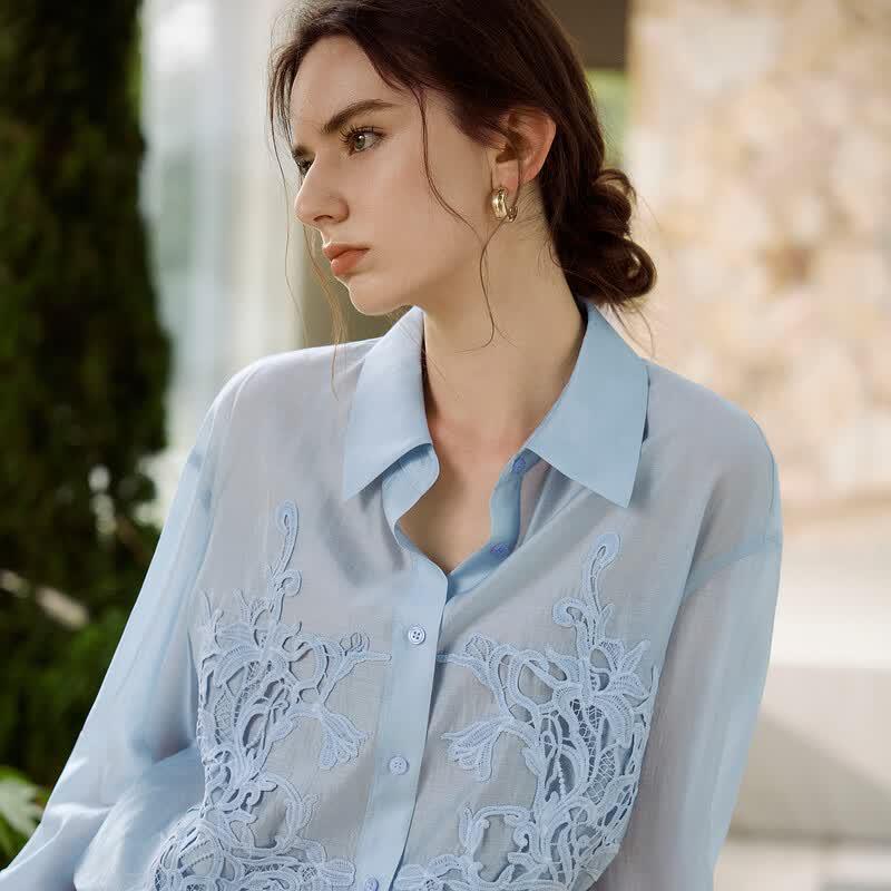ELLE Women's Heavy Lace Lyocell Tencel Shirt
