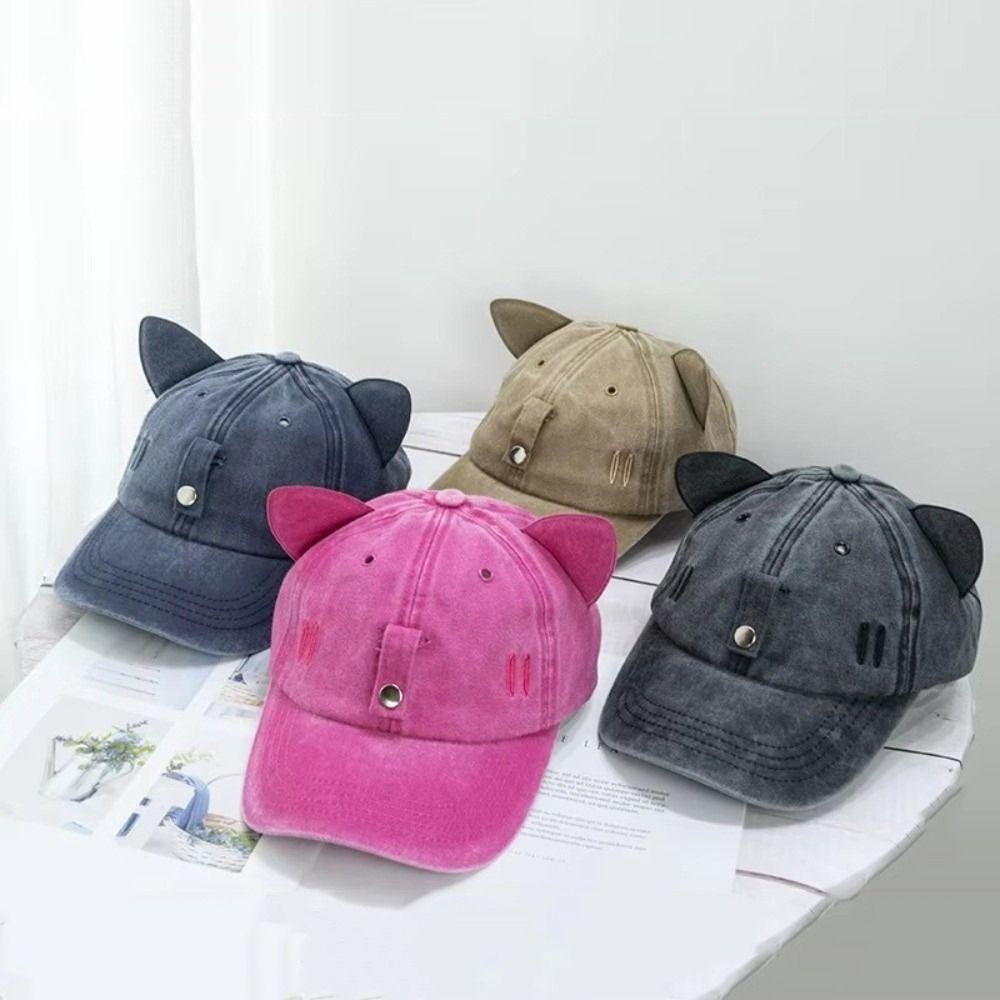 Breathable Cat Ears Baseball Cap Cute Sun Protection Cap Simple Duck Tongue Cap Casual Wear