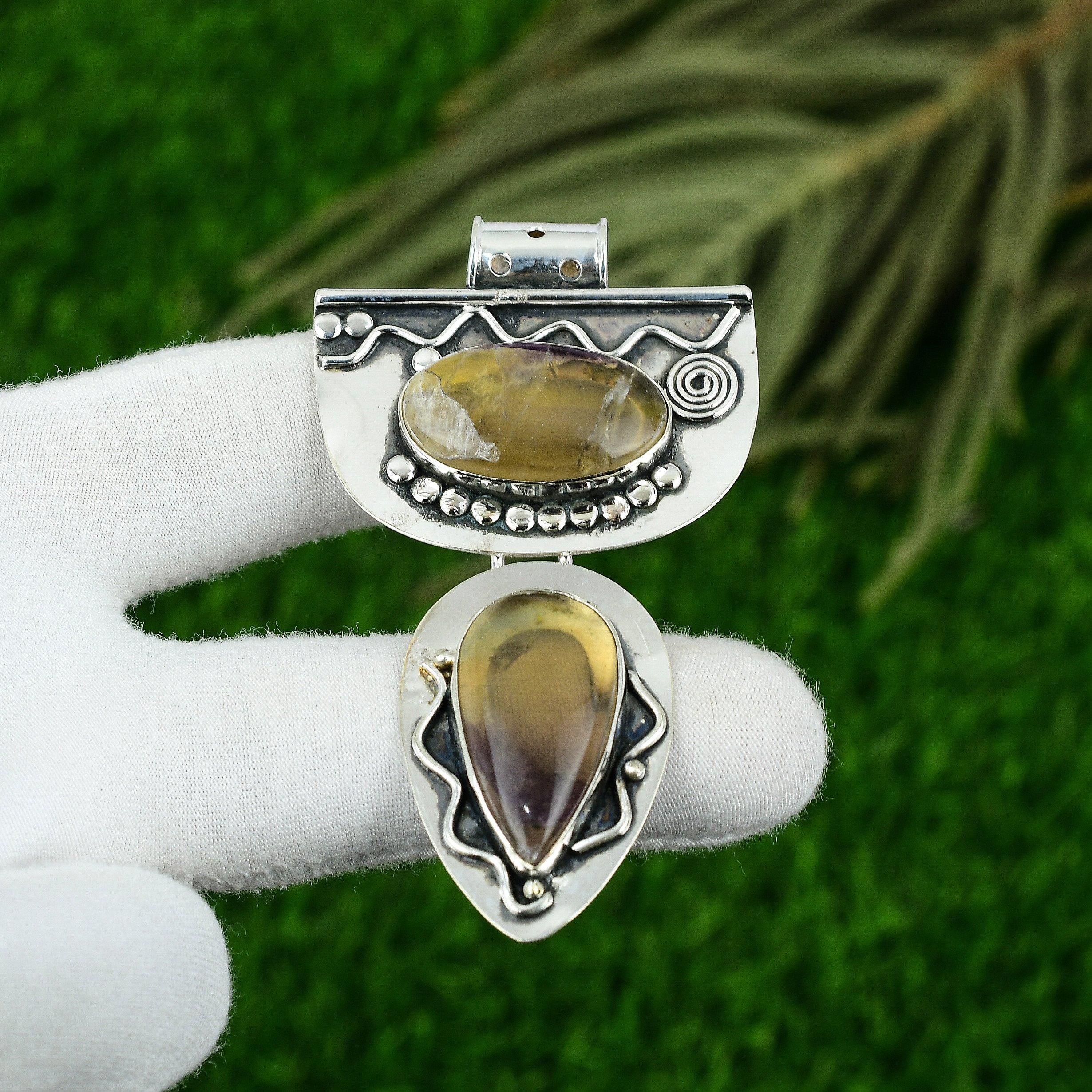 

Natural Multi Fluorite Bezel Third Eye Chakra Trendy Wedding Pendant 925 Silver