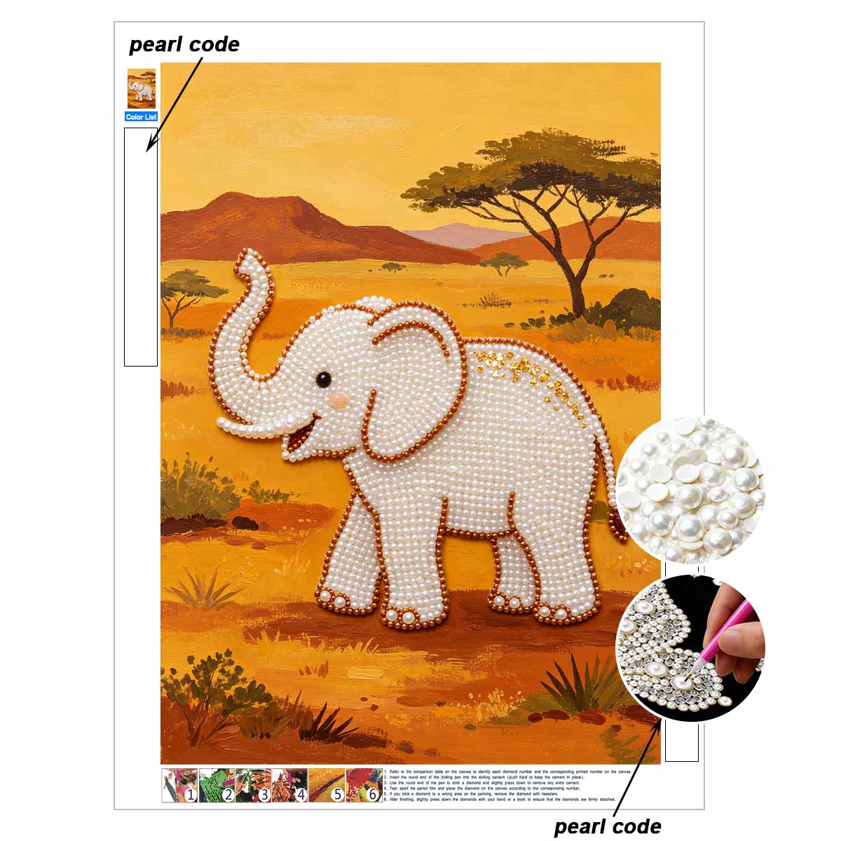 Pearl Art Painting Home Wall Decor Pearl Gemstone Painting Elephant Safari Crafts Adult/Beginner Gift Creative Home Decor Unframed 30x40