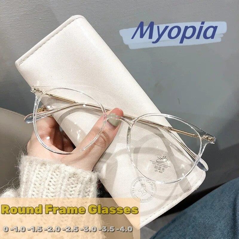 Fashion Myopia Nearsighted Glasses Vintage Round Frame Women Men Eyeglasses Finished Optical Shortsighted Eyewear Diopter