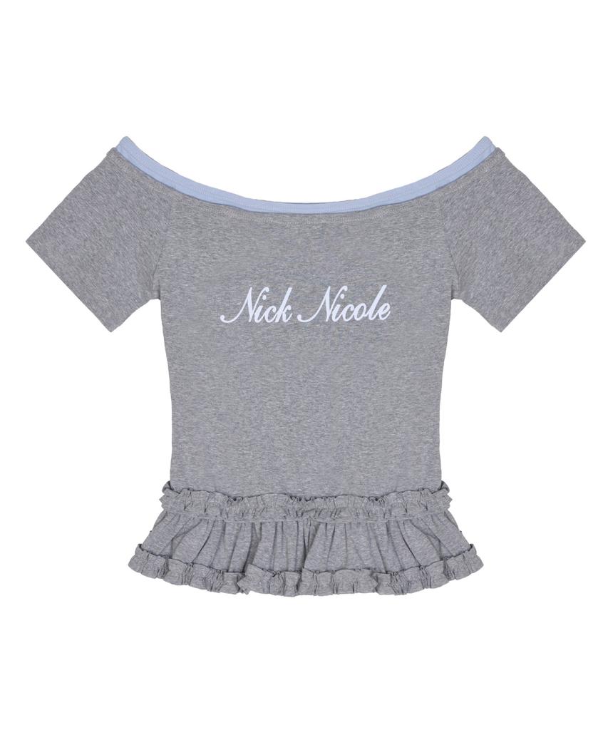 Nigaennikol Off-Shoulder Frill Crop Top_Gray