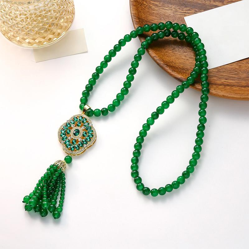 New Chinese Style Retro Versatile Necklace Jewelry Clothing Pendant Green Crystal Pendant