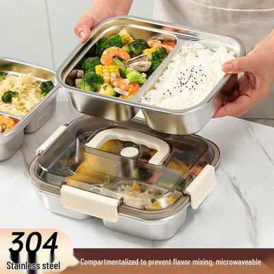304 Stainless Steel Compartment Lunch Box with Lid for Office or Student Use