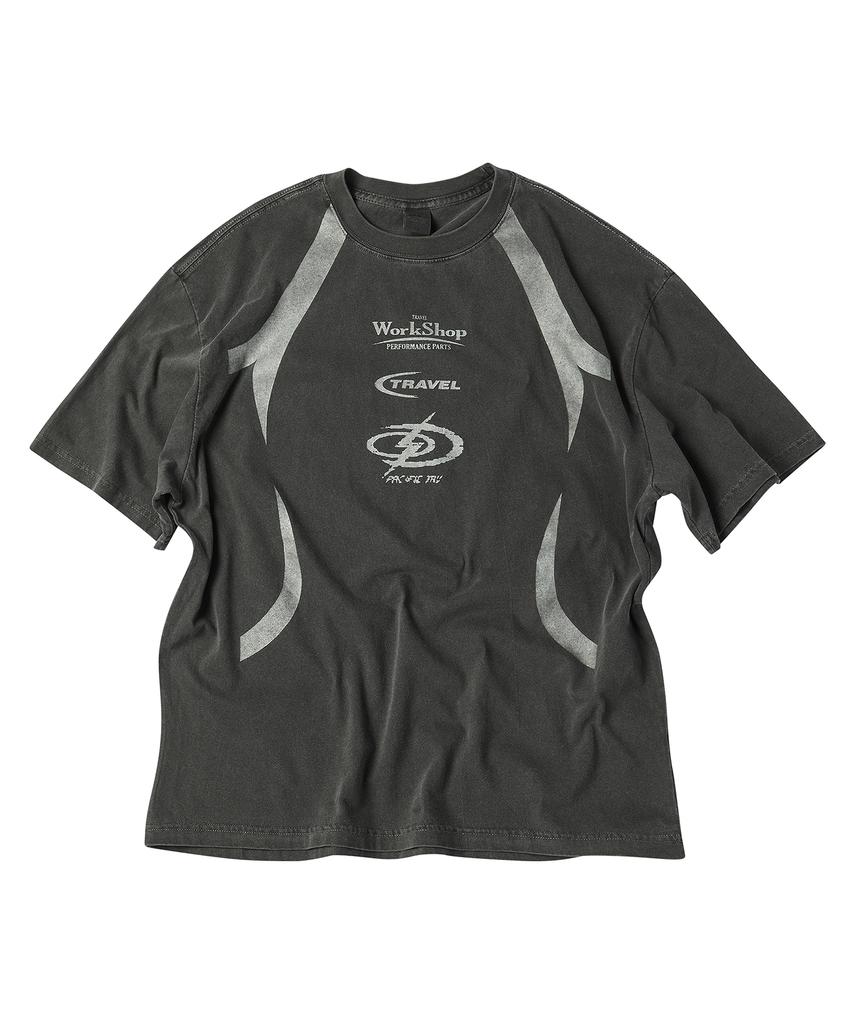 TRAVEL Logo Lineup Pigment Short Sleeve T-Shirt Black Charcoal