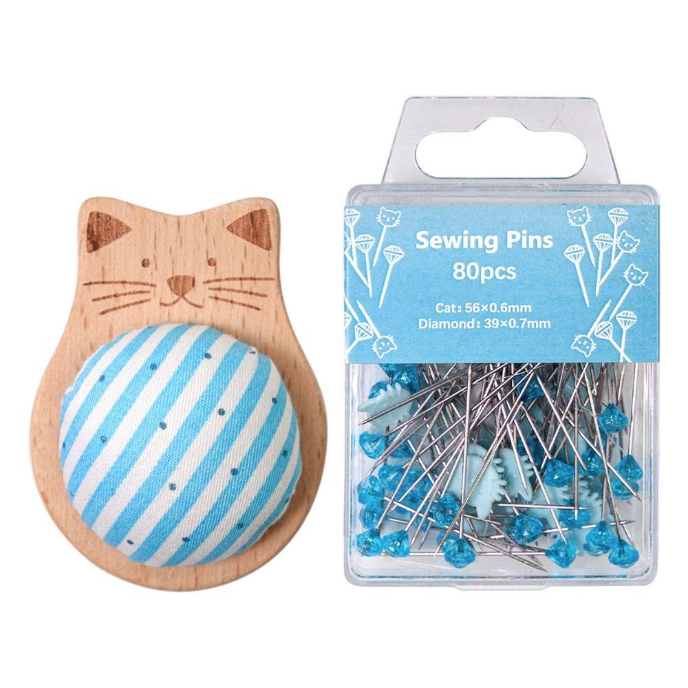80pcs Dressmaker Quilting Cat-Shaped Diamond Head Pins DIY Crafts Pin Cushion  Apparel Accessories