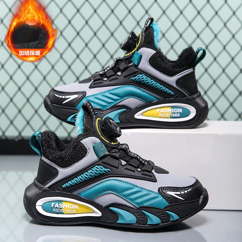 Sneakers Warm Cotton Shoes Training Children's Rotation Boy New Velvet Two Basketball Shoes Winter Boys Buckle Spot