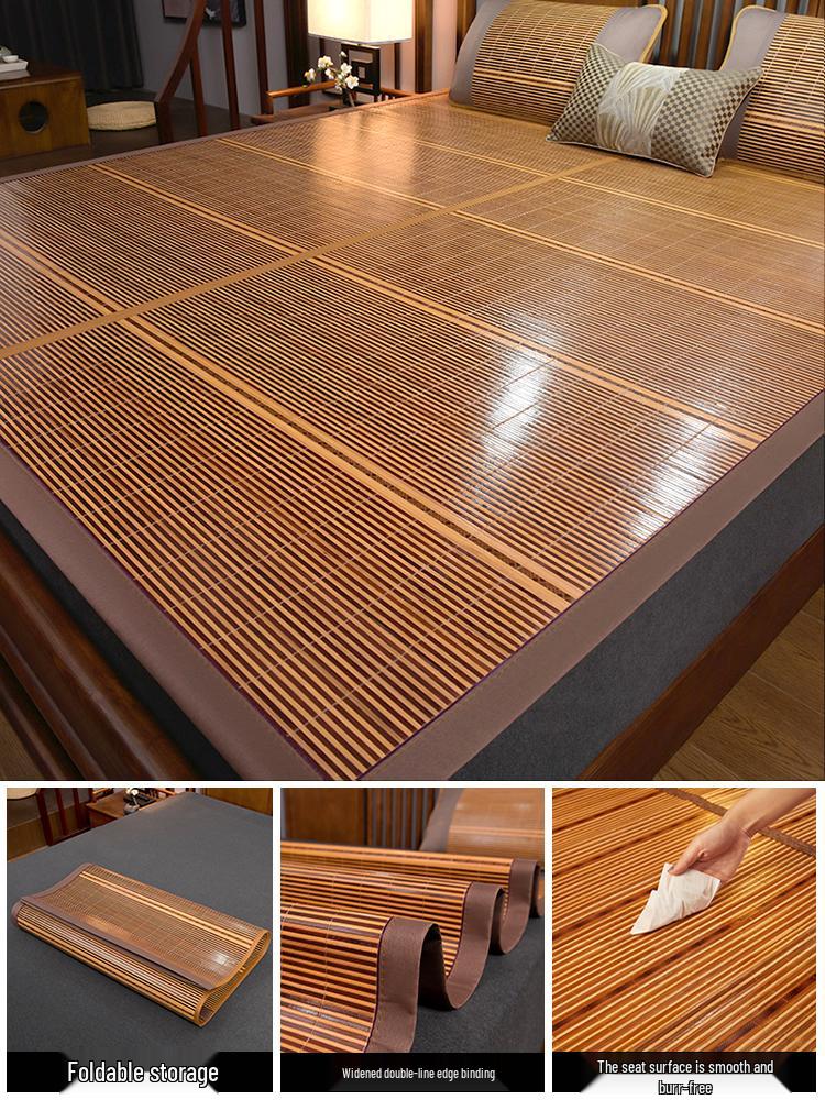 Bamboo & Rattan Double-Sided Cool Mat - Foldable Ice Silk Summer Mat for Single Person 80cm*190cm, 1-piece Set