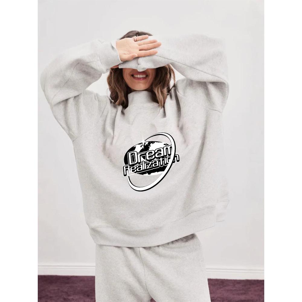 Trendy Women's Autumn Sweatshirt: European Size, Casual, Fashionable, Comfortable, Mid-High Collar, Long-Sleeved