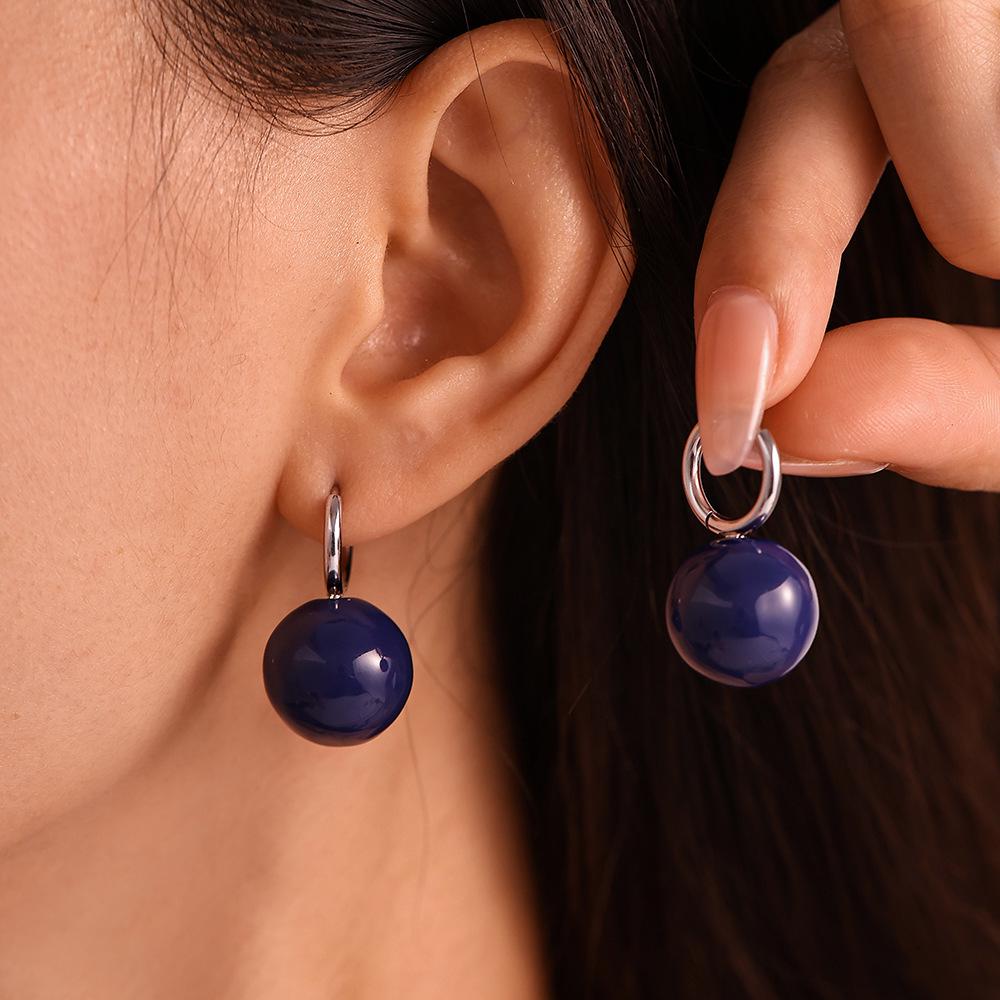 Cercei Qiong Yao Culoare Bomboană cu Bile Goale din Oțel - Manșete de Urechi la Modă din Oțel Inoxidabil Placate Electrochimic PVD