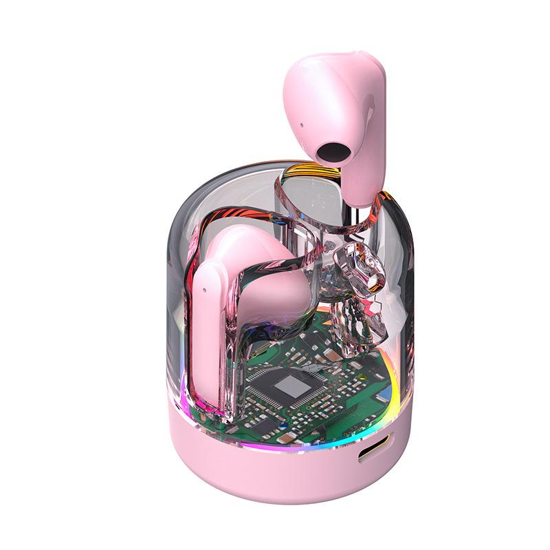 

Новые беспроводные наушники Bluetooth, полувкладыши, динамический световой эффект, прозрачные наушники розовый