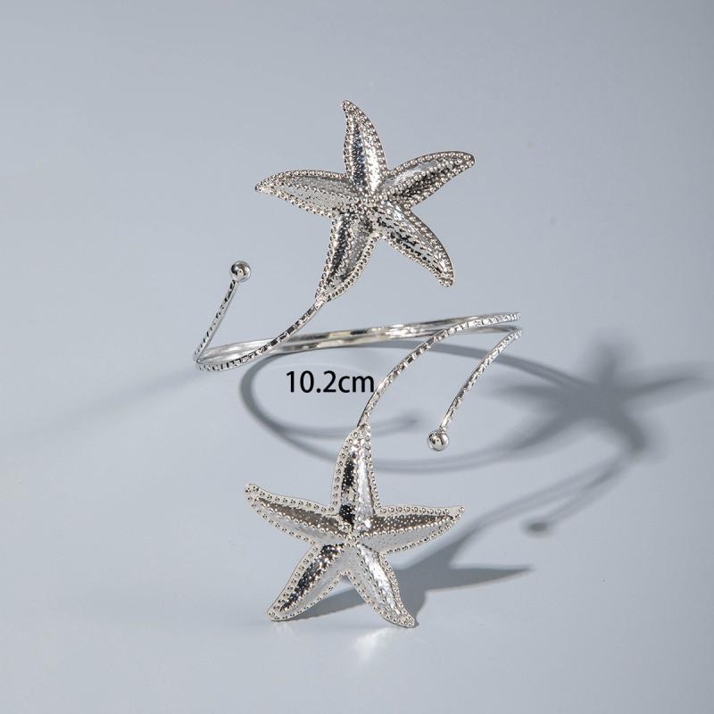 Boho Metal Starfish Cuff Bracelet Bangle For Women Punk Summer Beach Travel Open Adjustable Arm Bracelet Jewelry