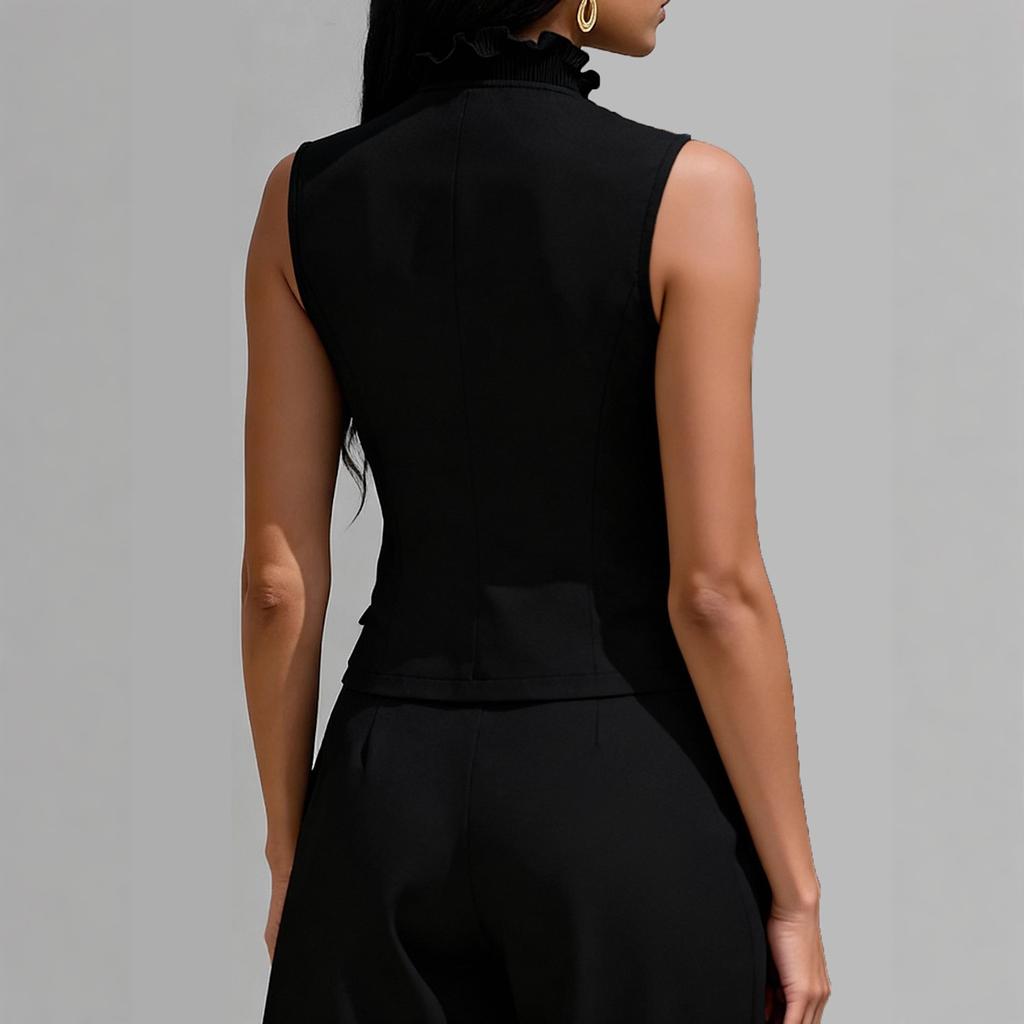 Spring European and American temperament elegant edge vest slim sleeveless V-neck commuter women's clothing