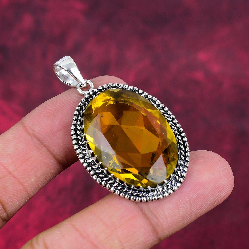Citrine Pendant, 925 Solid Sterling Silver Gemstone Jewelry, Handmade Pendant, For Thanksgiving