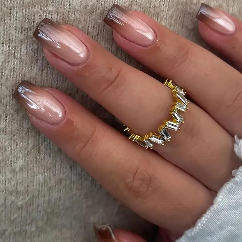 Nail art 24 pieces electroplating collection, Spice Girl wind electroplating gradual change medium and long wear nail wholesale