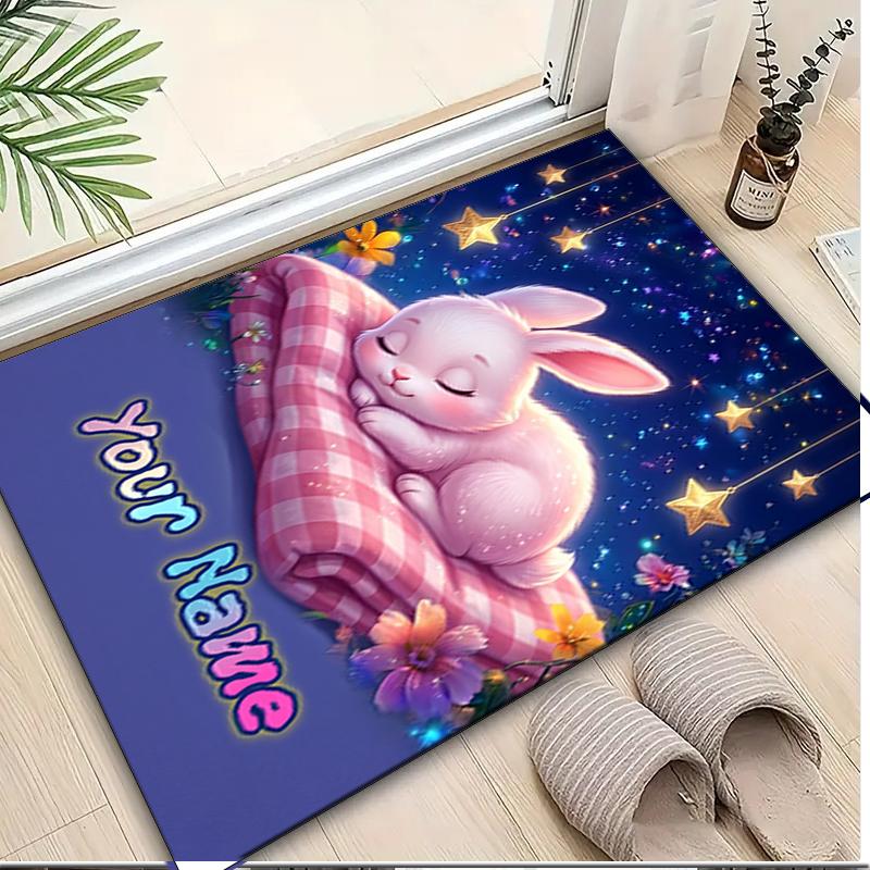 1PC Custom Name "Sweet Dreams Bunny Night" Theme Floor Mat Ideal for Living Room, Game Rooms, Office, Bedroom,Floor Mat Playful Design