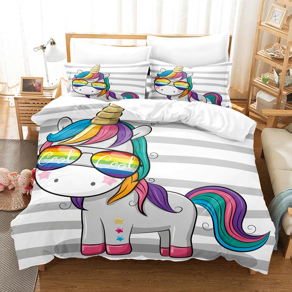 Pink Rainbow Horse Bedding Set Single Twin Full Queen King Size Unicorn Bed Set Aldult Kid Bedroom Duvet Cover Sets 3D Print 034