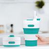 450ml Silicone Folding Straw Cup Space Saving High Temperature Resistant Retractable Cup with Buckle Leakproof Collapsible Cup