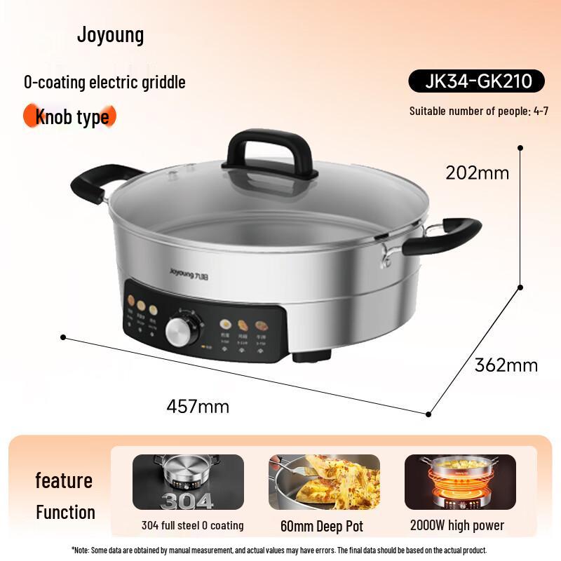 Joyoung 60mm Deep Electric Griddle & High-Power Pancake Pan for Frying & Roasting.