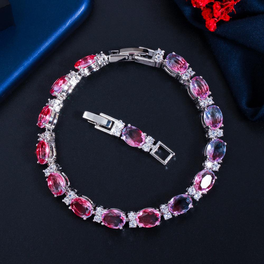 

Pera Fashion Colorful Round Rainbow Mystic Crystal Silver Color Women Jewelry Chain Link Bracelets for Best Friend Gift B195