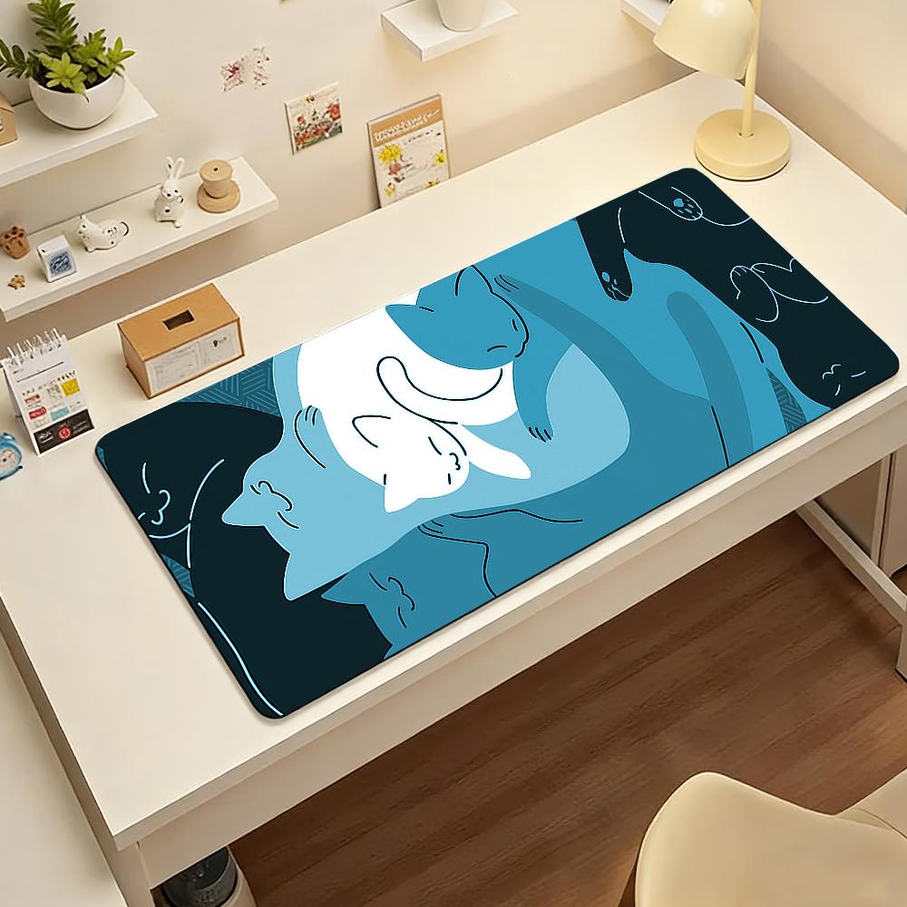 Cute Blue Cat Mouse Pad Nonslip Locking Edge Desk Mat PC Laptop Accessories Rubber Office Keyboard Large Gamers Decoracion