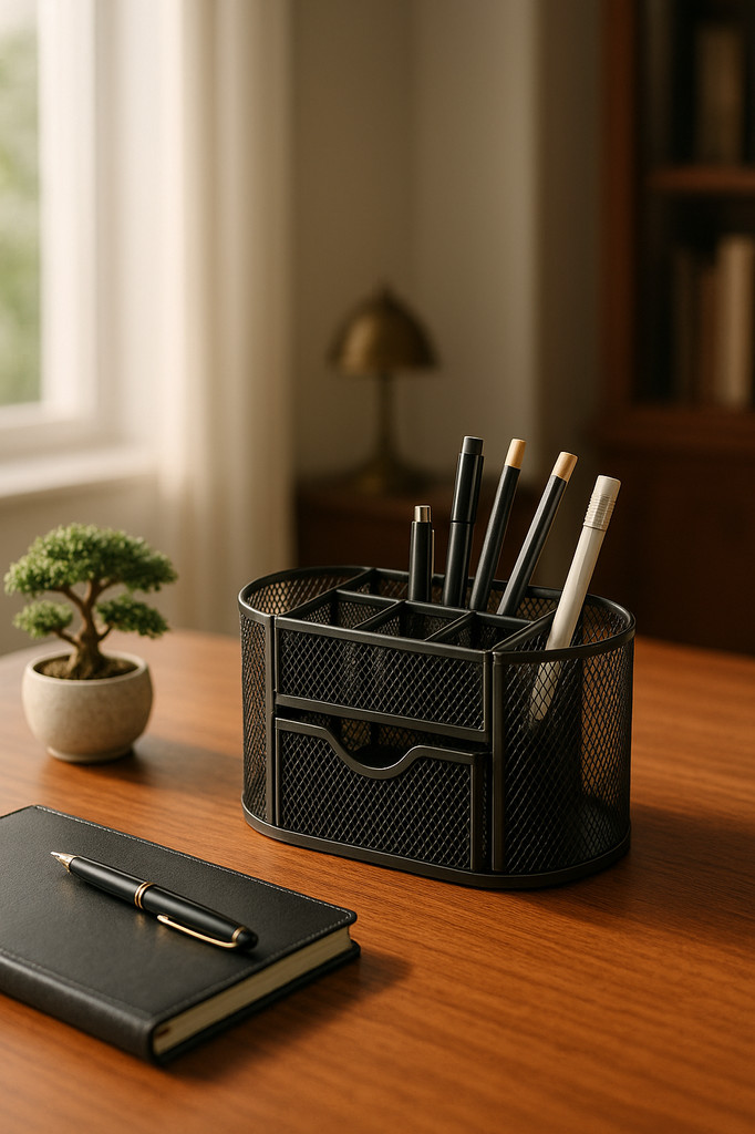 Metal Pen Holder Pen Barrel Student Multi-Functional Stationery Creative Desktop Iron Net Nine Grid Combination Storage Box
