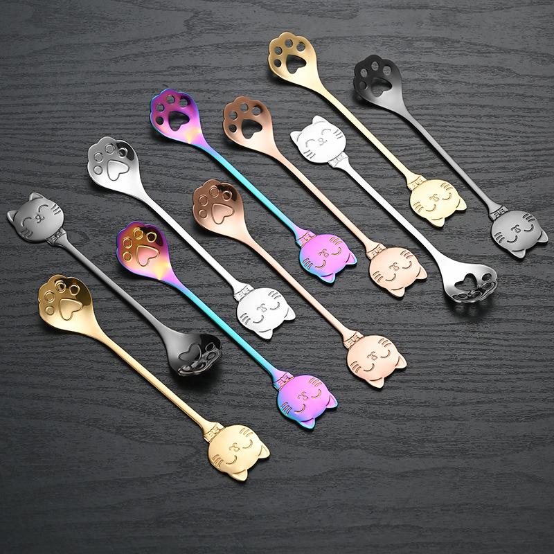 Colher de Mistura de Café em Aço Inoxidável Colher Criativa de Pata de Gato Colher de Chá para Sobremesa de Bolo de Sorvete Utensílios de Mesa Acessórios de Cozinha