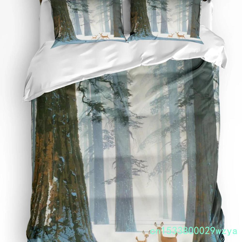 Forest Animal Deer Birch Maple Grass Duvet Cover With Pillow Case Custom 3pcs Bedding Set Quilt Cover Double Bed Home Textile