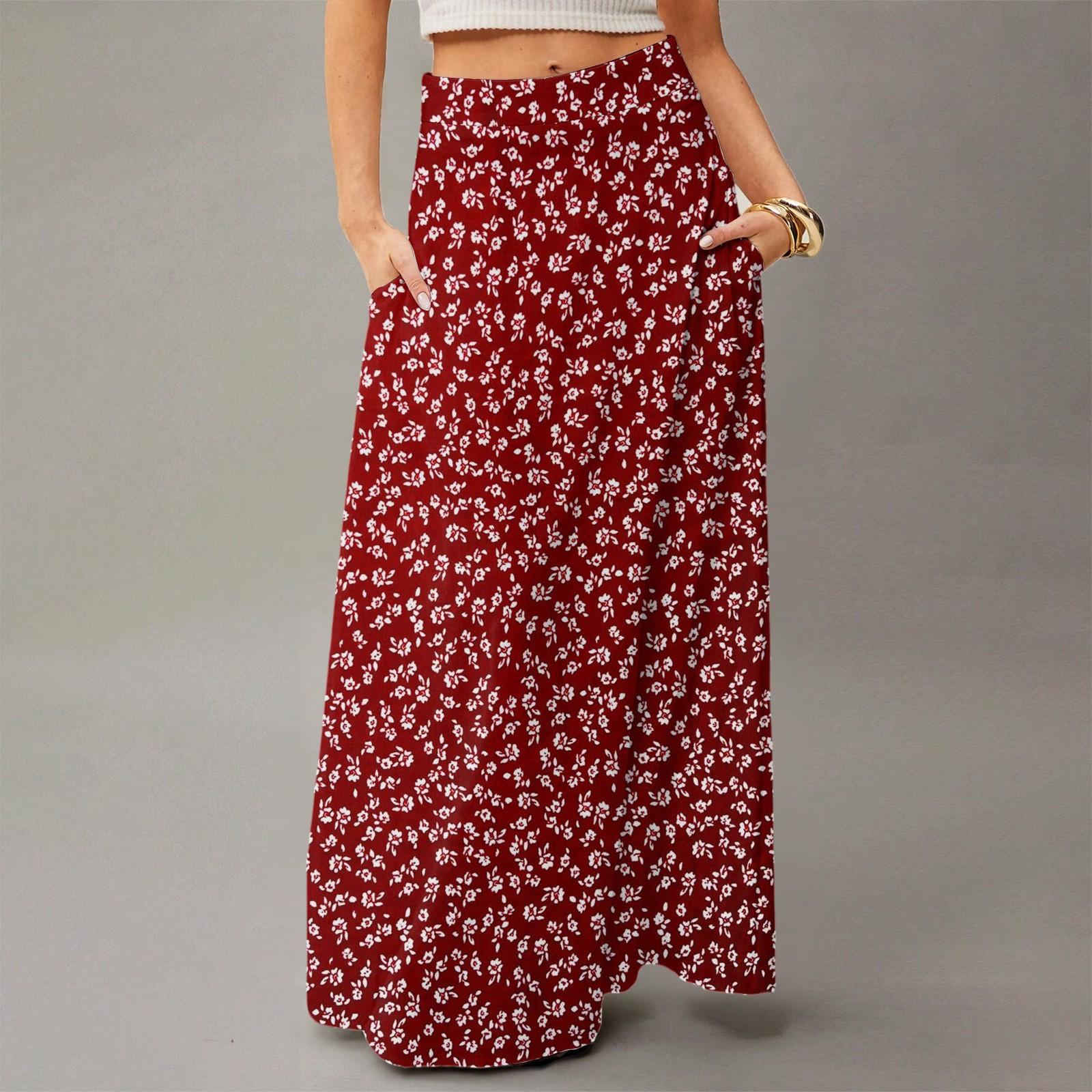 

Женское струящееся платье макси, обычная повседневная юбка в стиле бохо с цветочным принтом L