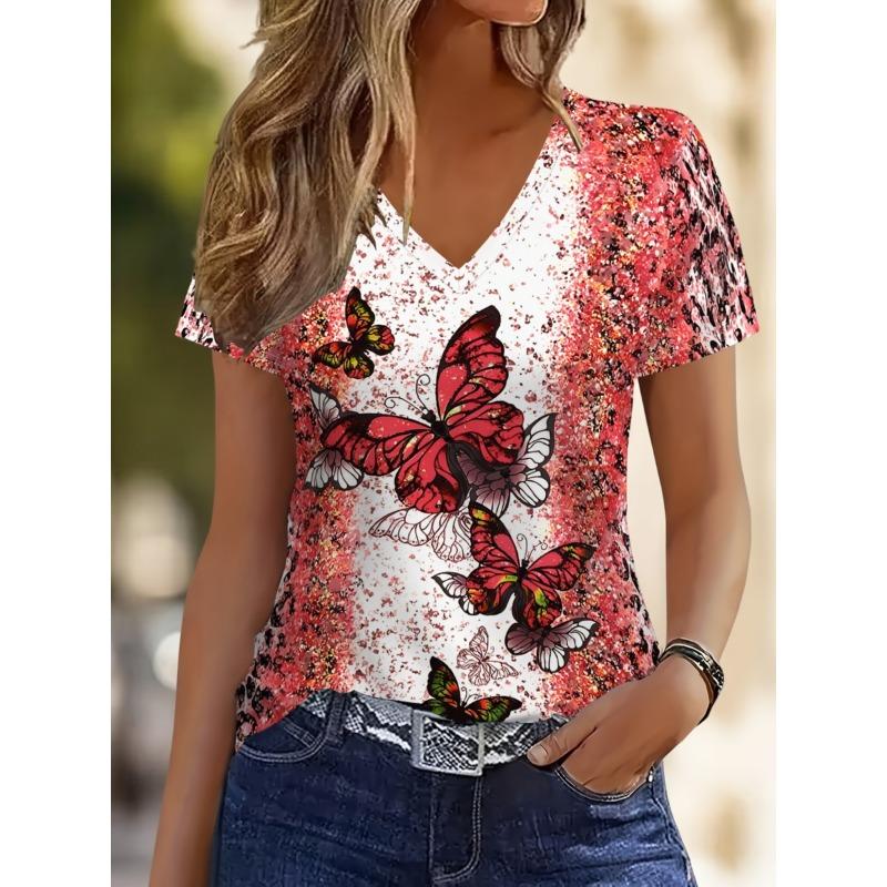 Stylish Casual Vacation Abstract Painting Gradient Tie-Dye Color Block Patchwork Butterfly S
